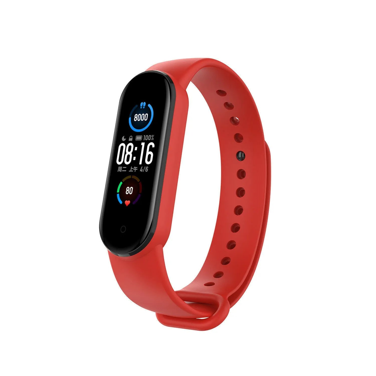 Silicone Strap, red, on a watch, 3/4 front view