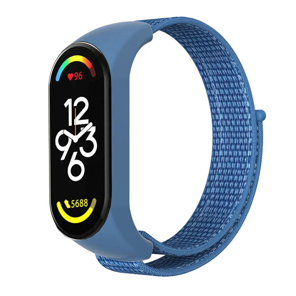 Nylon Strap, blue, on a watch, 3/4 front view