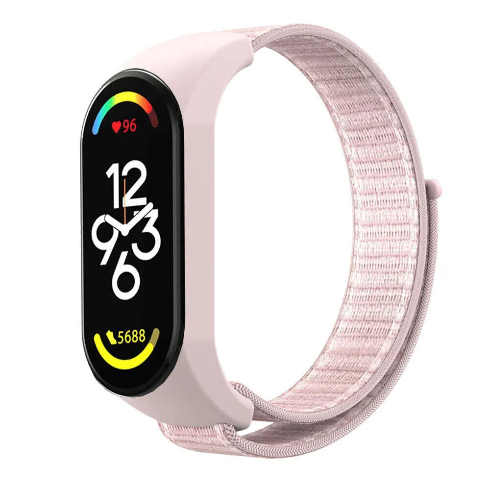 Nylon Strap, light pink, on a watch, 3/4 front view
