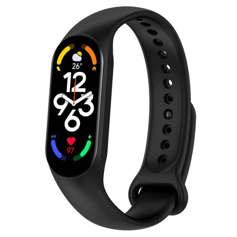 Silicone Strap, black, on a watch, 3/4 front view