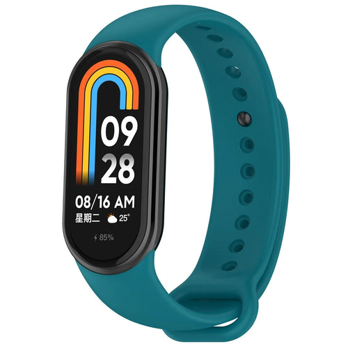 Silicone Strap, blue-green, on a watch, 3/4 front view