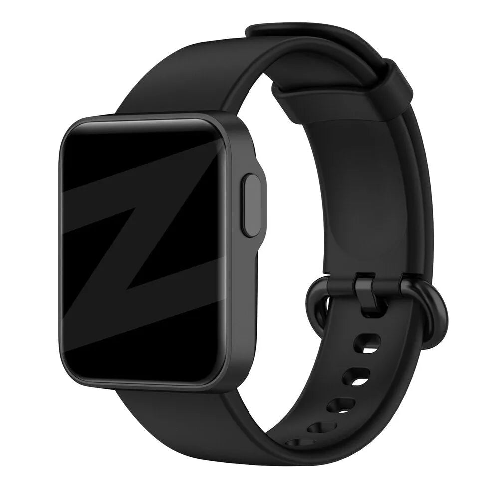Silicone Strap, black, on a watch, 3/4 front view