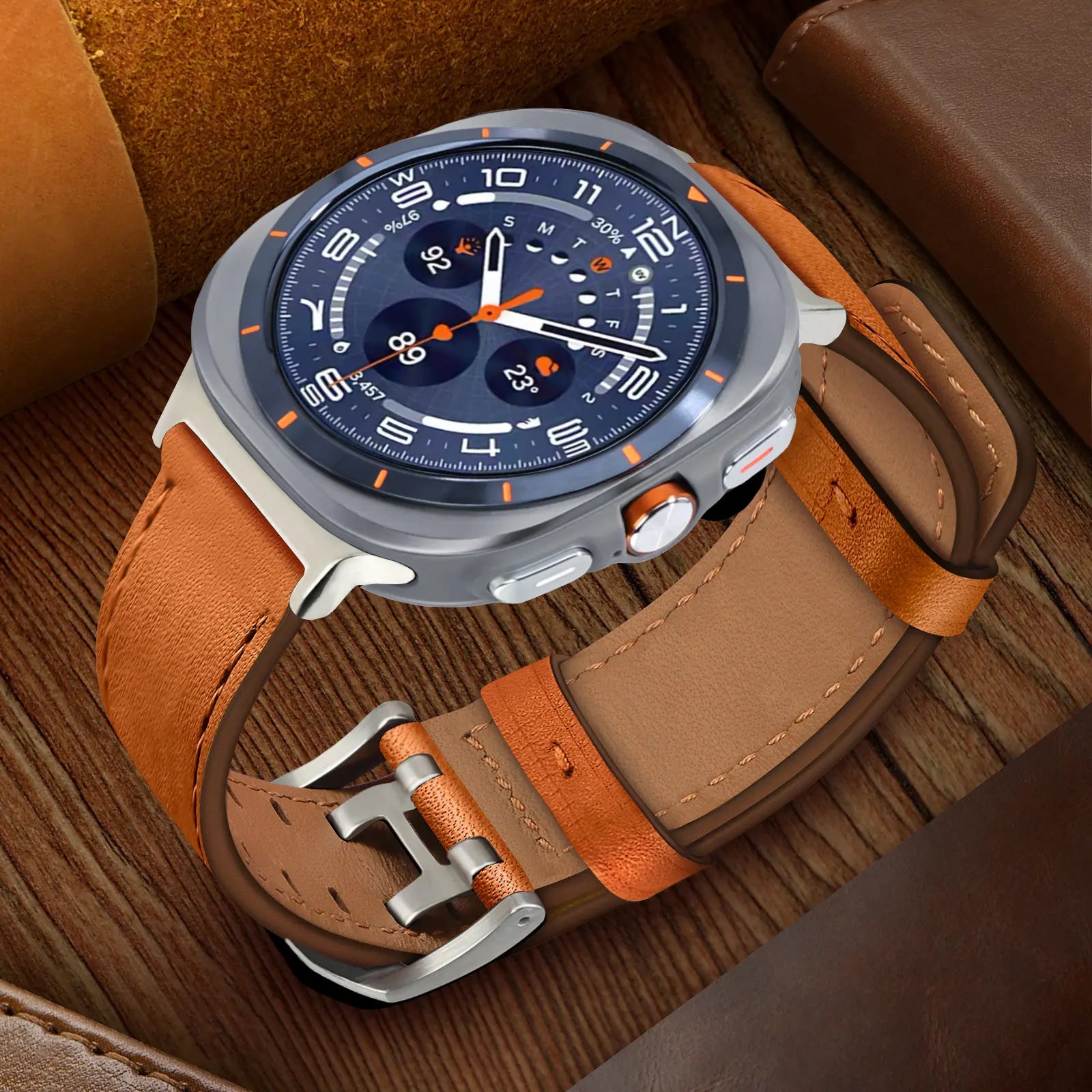 Bracelet cuir à double épingle Samsung Galaxy Watch Ultra 2 (orange)