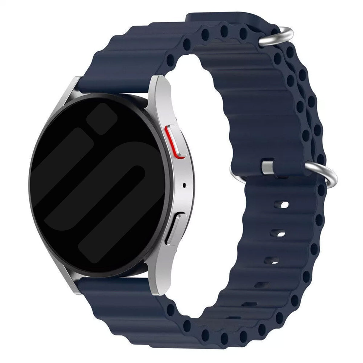 Silicone Ocean Strap, dark blue, on a watch, 3/4 front view