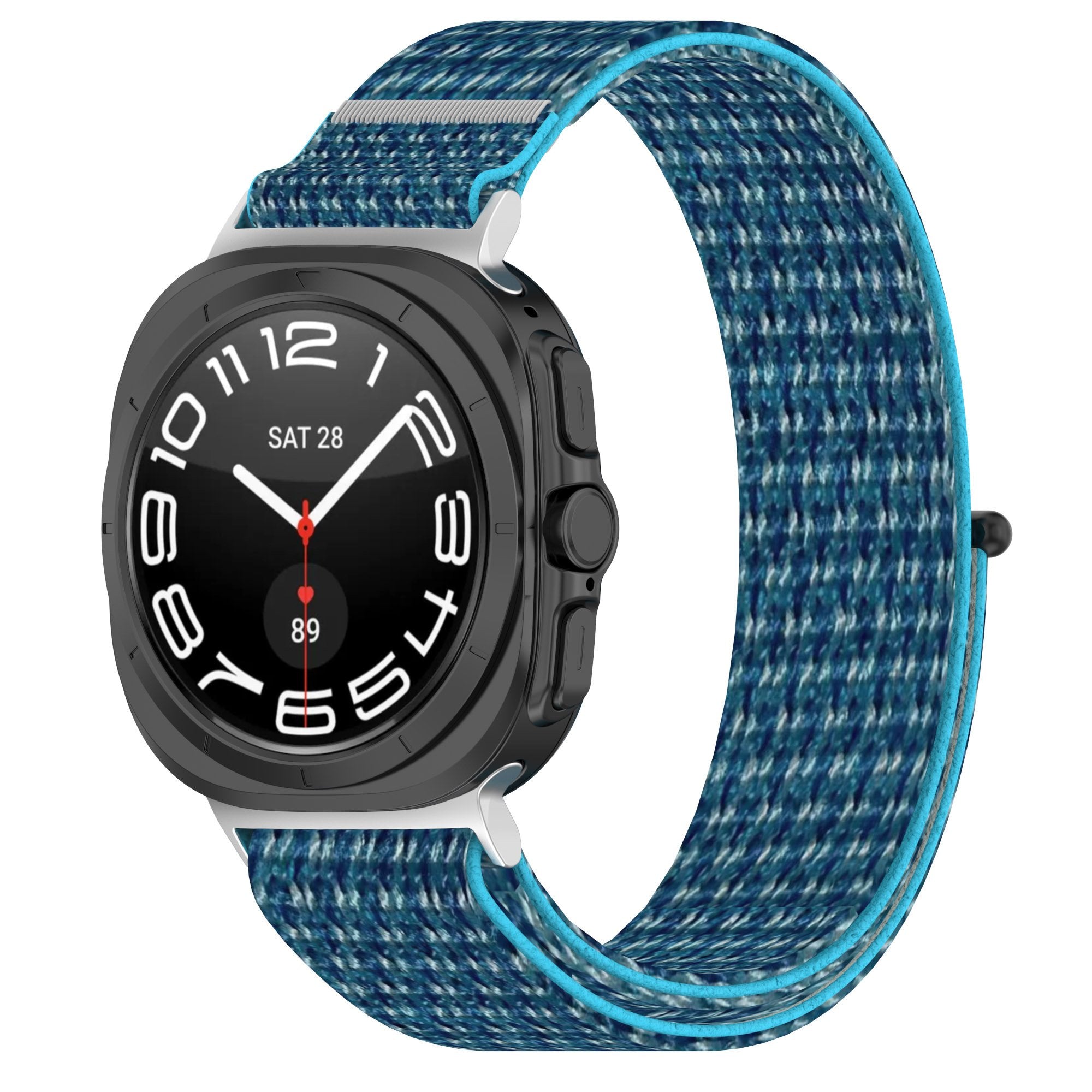Nylon Strap, ocean blue, on a watch, 3/4 front view