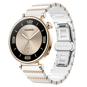 Bracelet ceramique perlée Huawei Watch 5 - 46mm (blanc/rose doré)