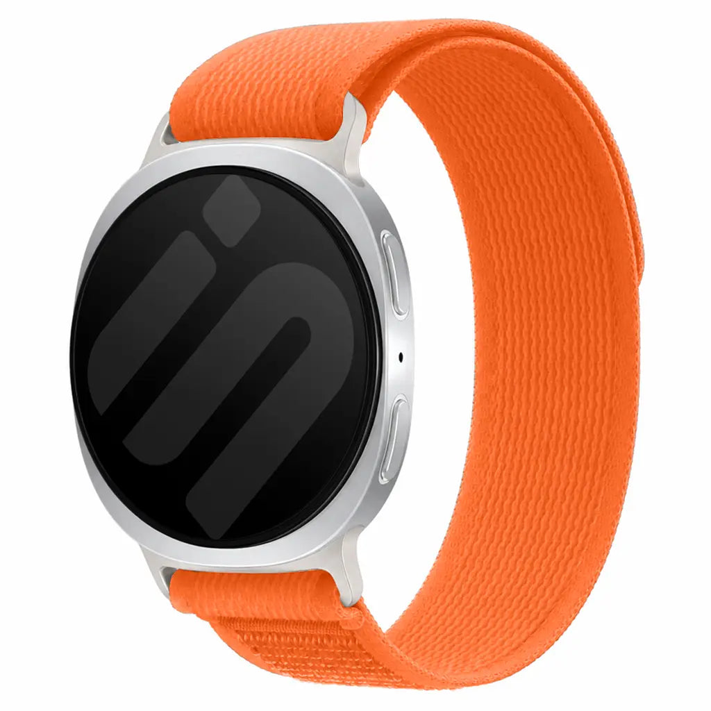Trail Nylon Strap, orange, on a watch, 3/4 front view