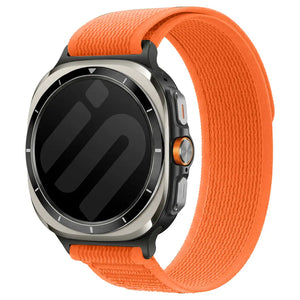 Trail Nylon Strap, orange, on a watch, 3/4 front view