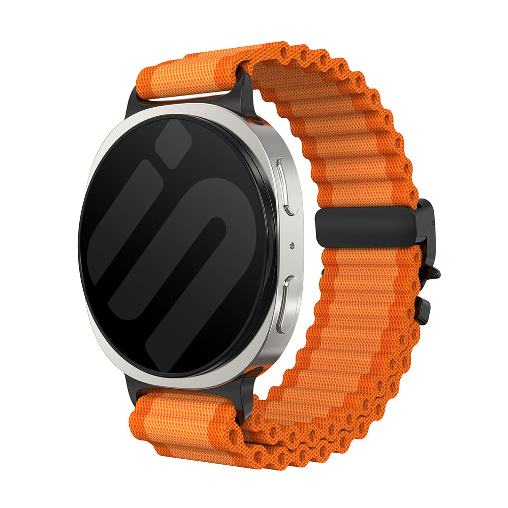 Bracelet nylon Outdoor avec boucle en P Samsung Galaxy Watch 8 Classic (orange avec noir)