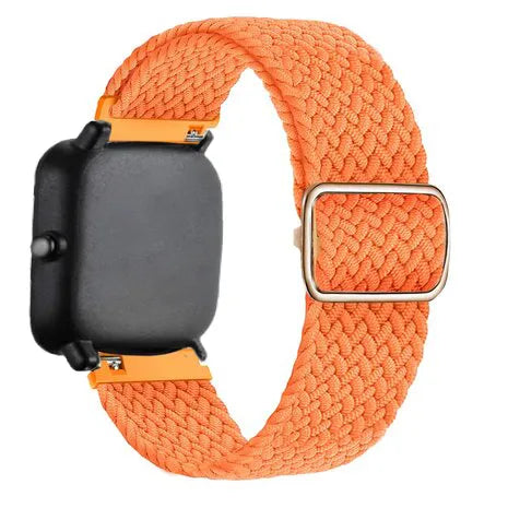 Nylon Adjustable Braided Strap, orange, on a watch, 3/4 front view
