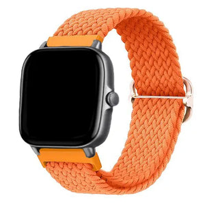 Nylon Adjustable Braided Strap, orange, on a watch, 3/4 front view