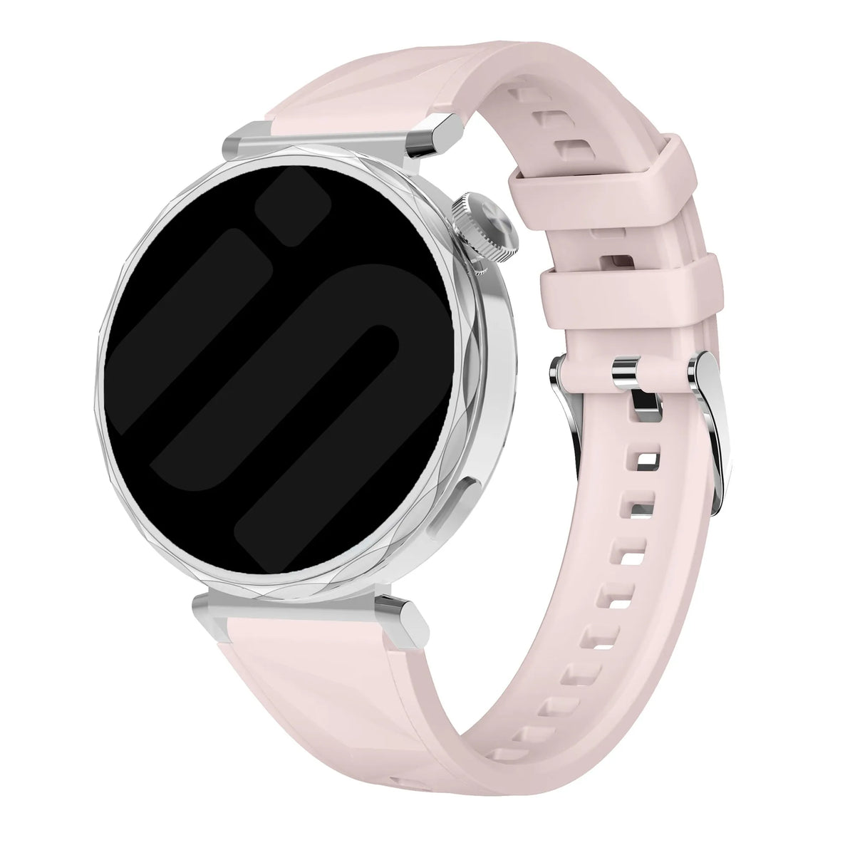 Premium Silicone Strap, pink, on a watch, 3/4 front view