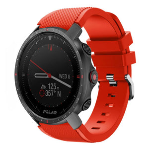 Twill Silicone Strap, red, on a watch, 3/4 front view
