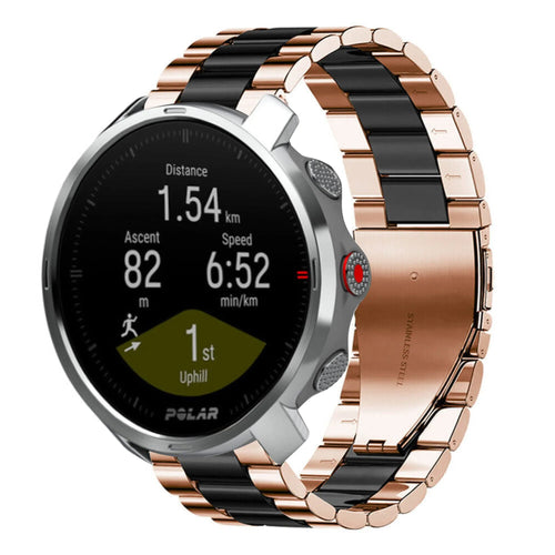 Steel Strap, rose gold/black, on a watch, 3/4 front view