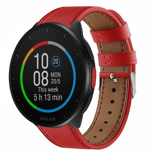 Modern Leather Strap, red, on a watch, 3/4 front view