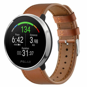 Modern Leather Strap, brown, on a watch, 3/4 front view
