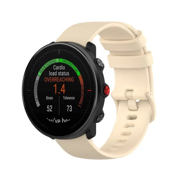 Premium Silicone Strap, beige, on a watch, 3/4 front view