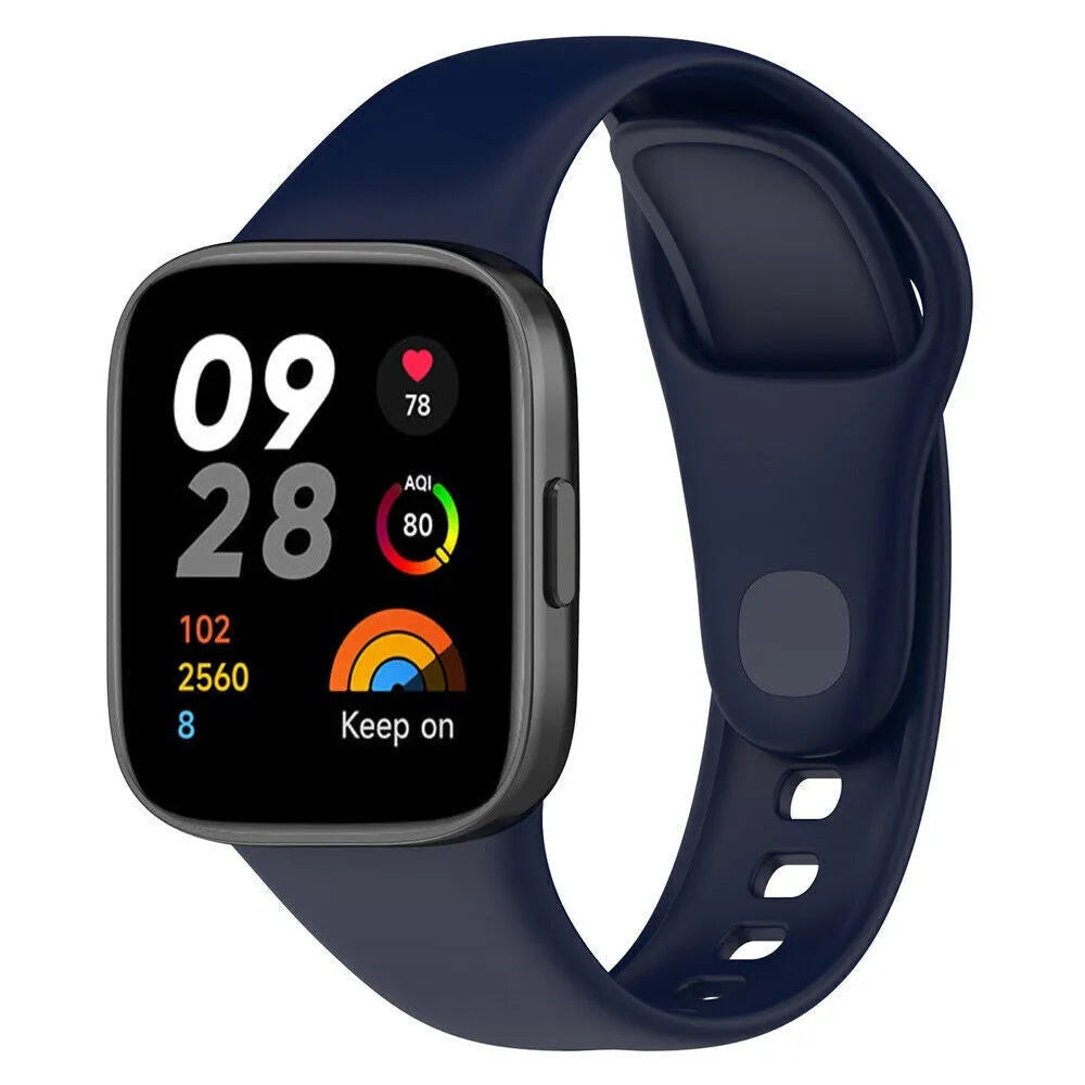 Silicone Strap, dark blue, on a watch, 3/4 front view
