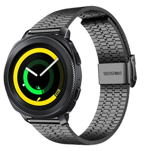 Fine Steel Strap, black, on a watch, 3/4 front view
