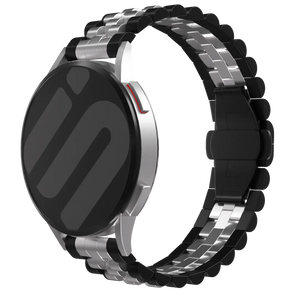 Jubilee Steel Strap, black/silver, on a watch, 3/4 front view