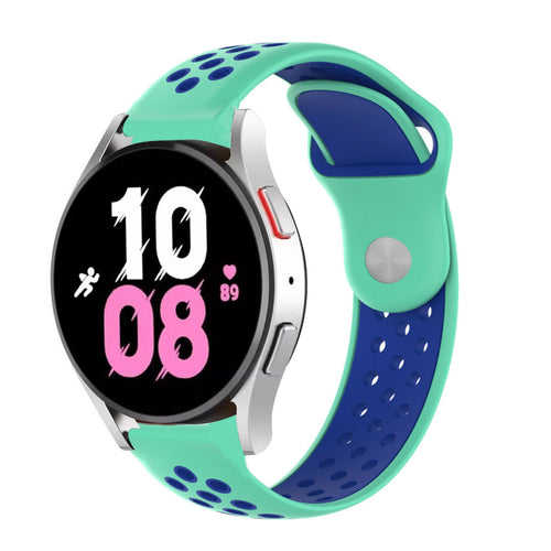 Silicone Sport Strap, aqua/blue, on a watch, 3/4 front view