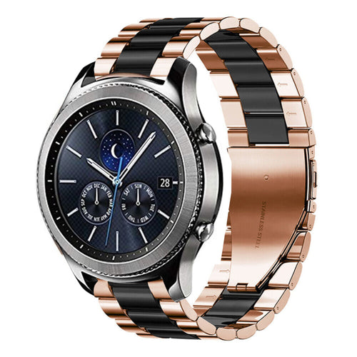 Steel Strap, rose gold/black, on a watch, 3/4 front view