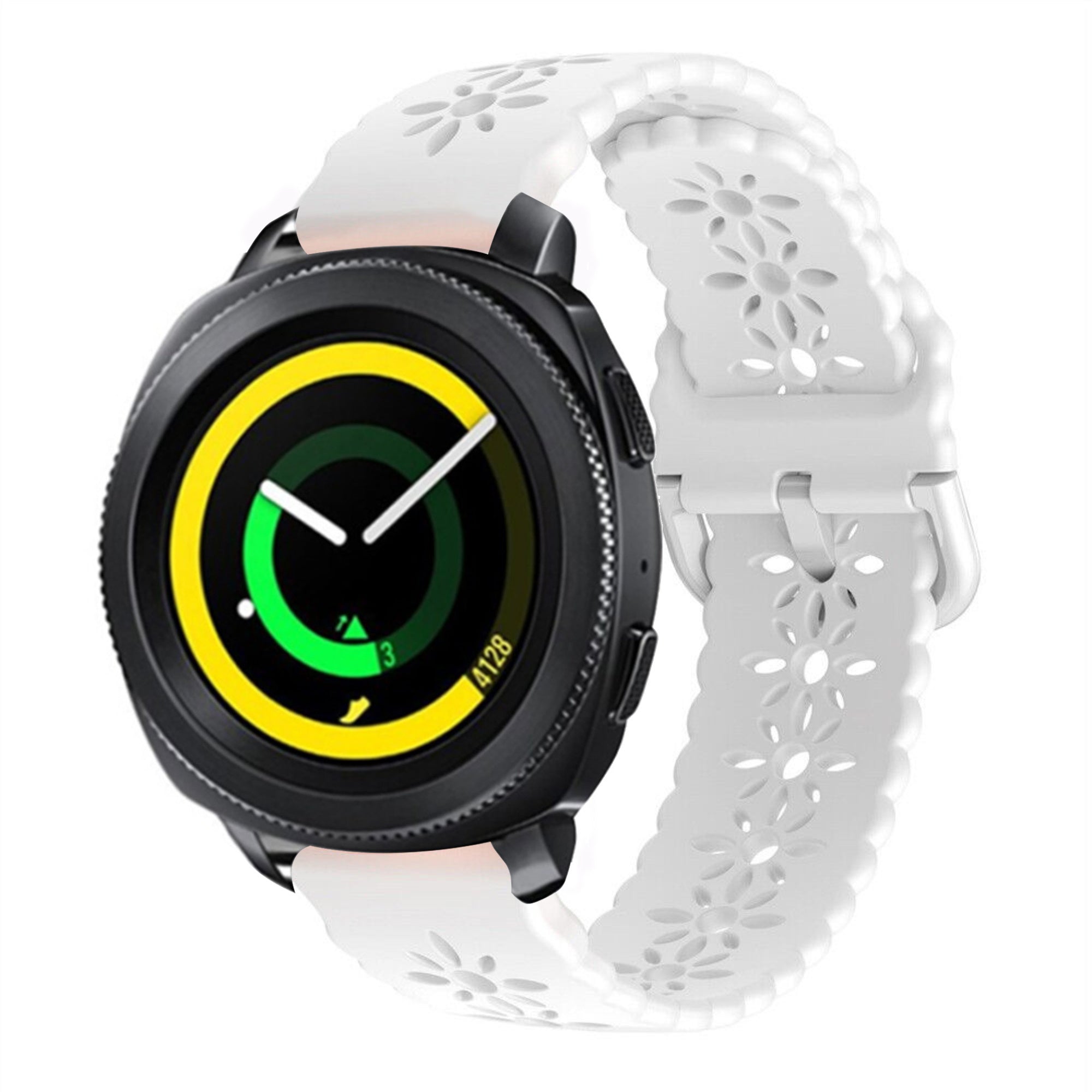 Patterned Silicone Strap, white, on a watch, 3/4 front view