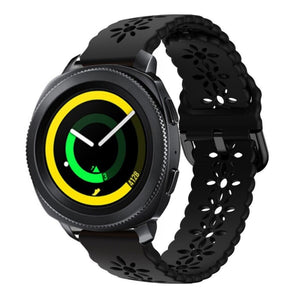 Patterned Silicone Strap, black, on a watch, 3/4 front view