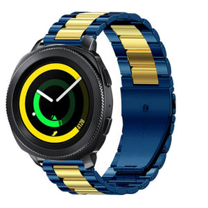 Steel Strap, blue/gold, on a watch, 3/4 front view