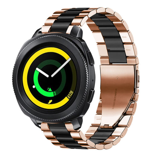 Steel Strap, rose gold/black, on a watch, 3/4 front view