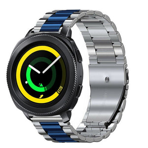 Steel Strap, silver/blue, on a watch, 3/4 front view