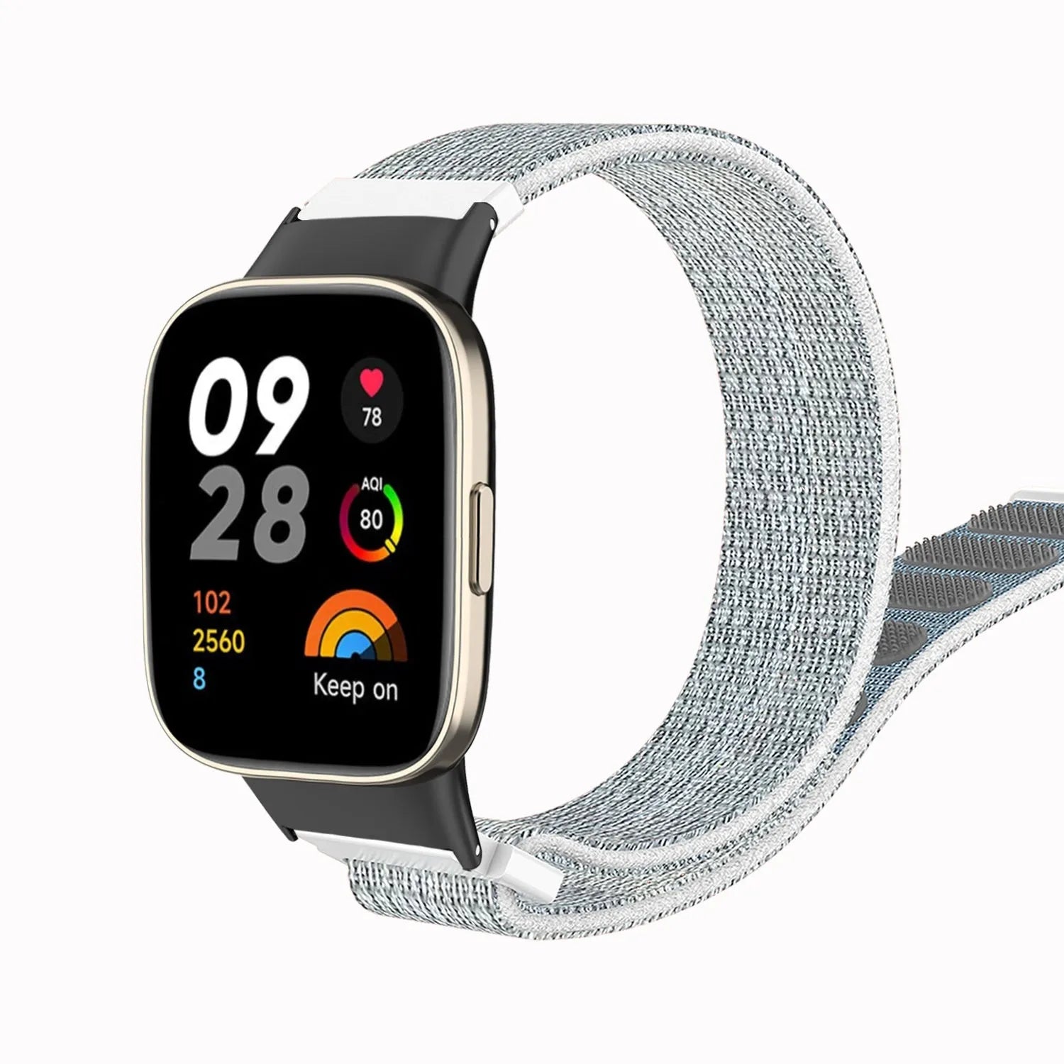 Nylon Strap, grey, on a watch, 3/4 front view