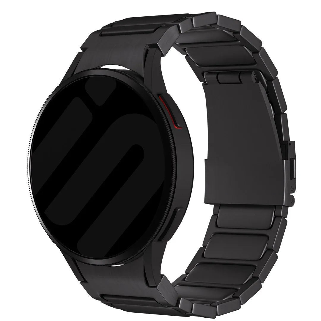 Titanium Strap 'One Push', black, on a watch, 3/4 front view