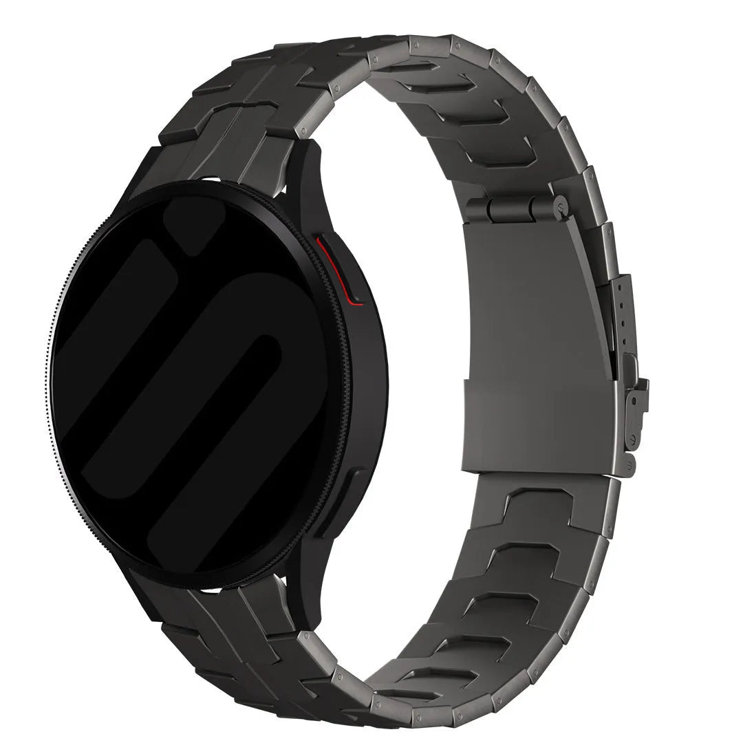 Titanium Strap 'Iron', graphite, on a watch, 3/4 front view