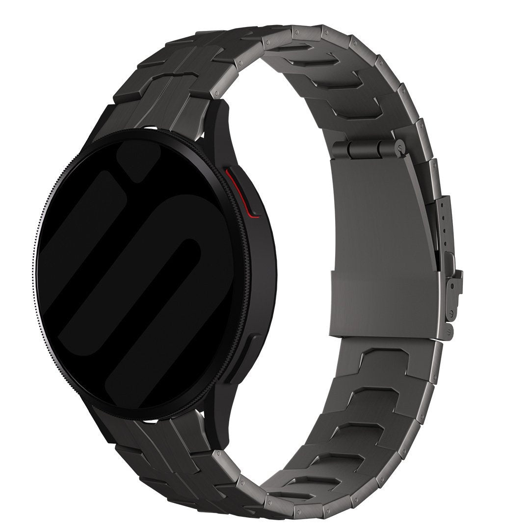 Titanium Strap 'Iron', graphite, on a watch, 3/4 front view
