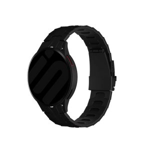 Titanium Strap 'Iron', black, on a watch, 3/4 front view