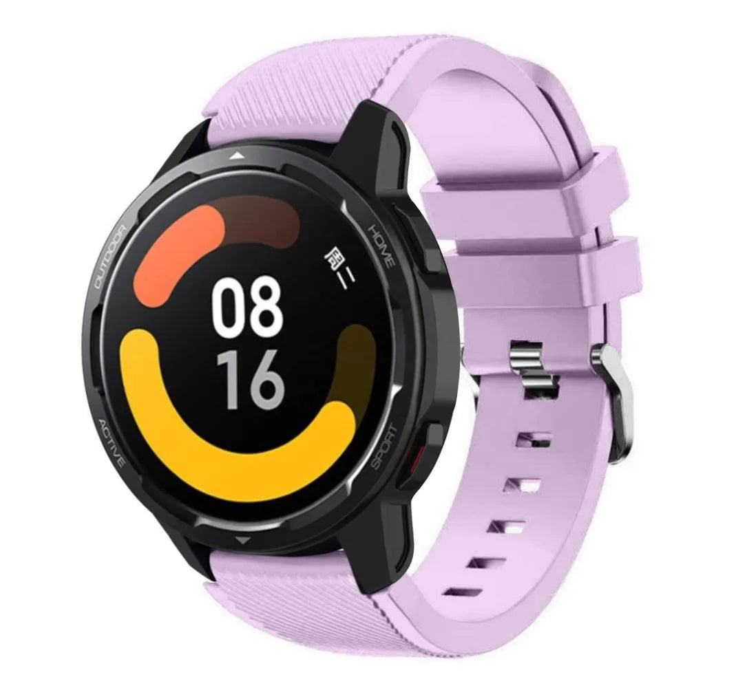Twill Silicone Strap, lilac, on a watch, 3/4 front view