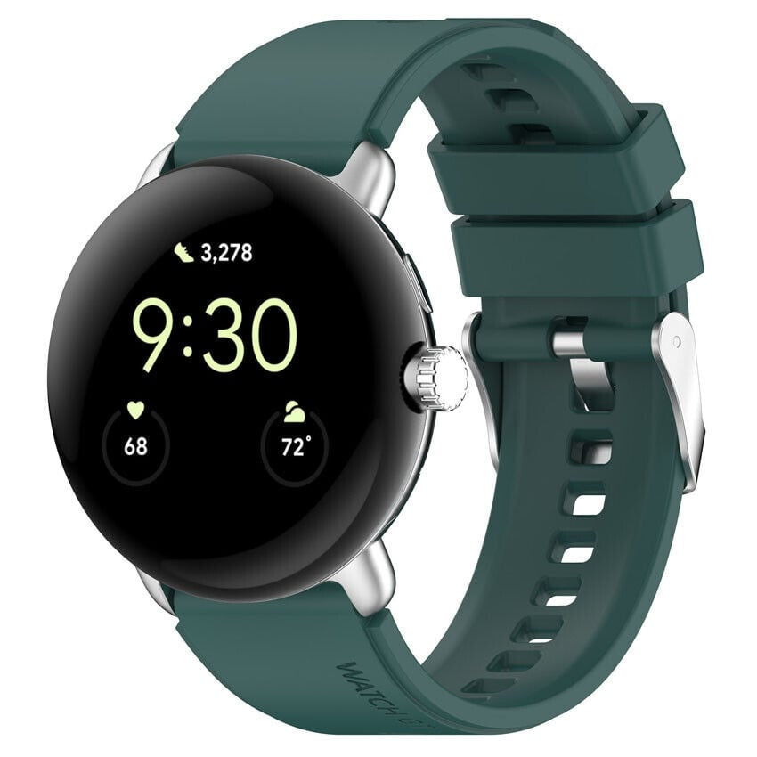 Silicone Strap, dark green, on a watch, 3/4 front view