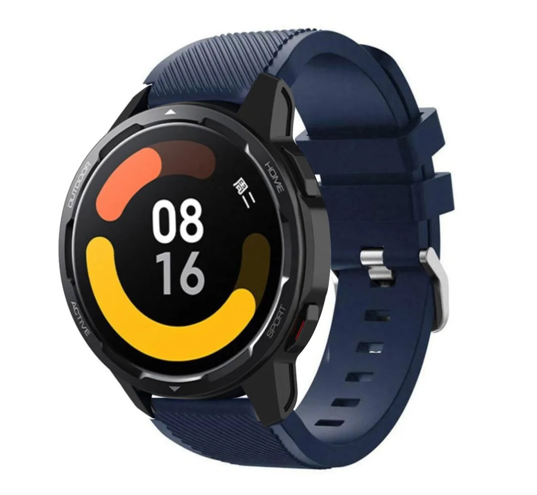 Twill Silicone Strap, dark blue, on a watch, 3/4 front view