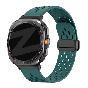 Silicone D-Buckle Sport Strap 'Air', viridian, on a watch, 3/4 front view