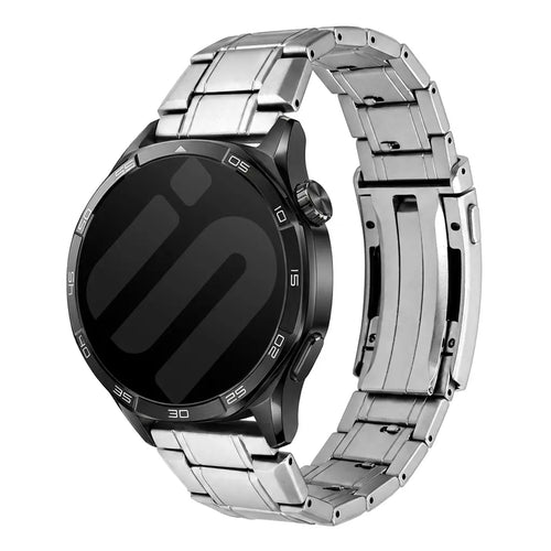 Adjustable Titanium Strap, silver, on a watch, 3/4 front view