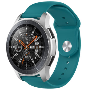 Silicone Sport Strap, green-blue, on a watch, 3/4 front view