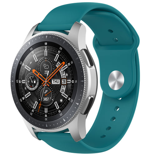 Silicone Sport Strap, green-blue, on a watch, 3/4 front view