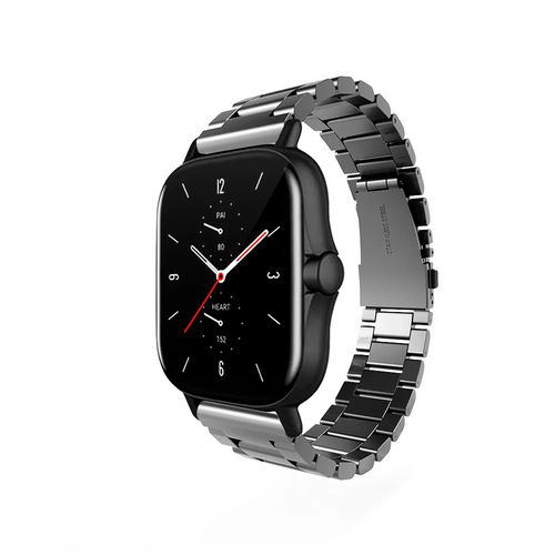 Steel Strap, dark grey, on a watch, 3/4 front view