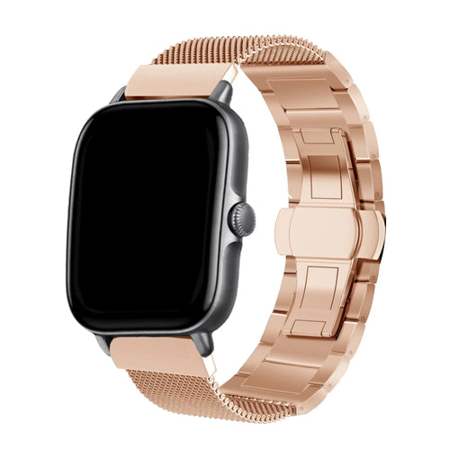 Milanese Steel Strap, rose gold, on a watch, 3/4 front view