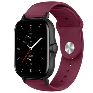 Silicone Sport Strap, burgundy, on a watch, 3/4 front view