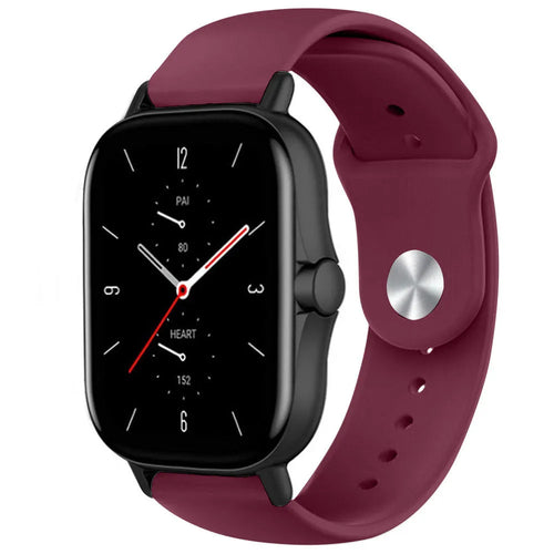 Silicone Sport Strap, burgundy, on a watch, 3/4 front view