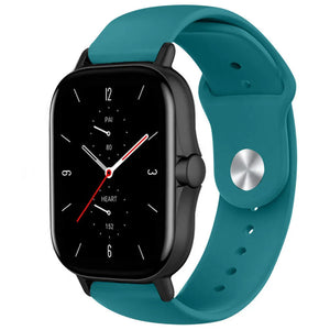Silicone Sport Strap, green-blue, on a watch, 3/4 front view