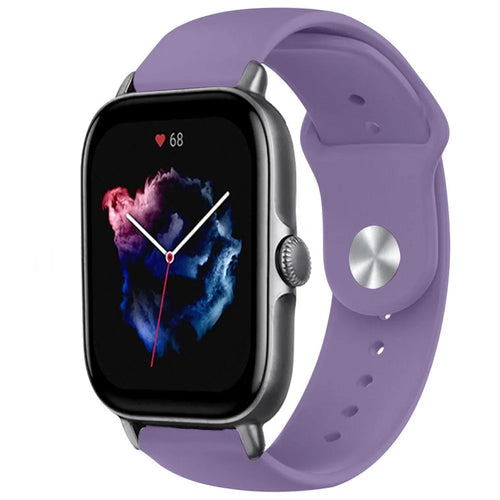 Silicone Sport Strap, lilac, on a watch, 3/4 front view
