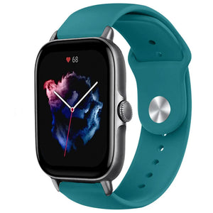 Silicone Sport Strap, green-blue, on a watch, 3/4 front view